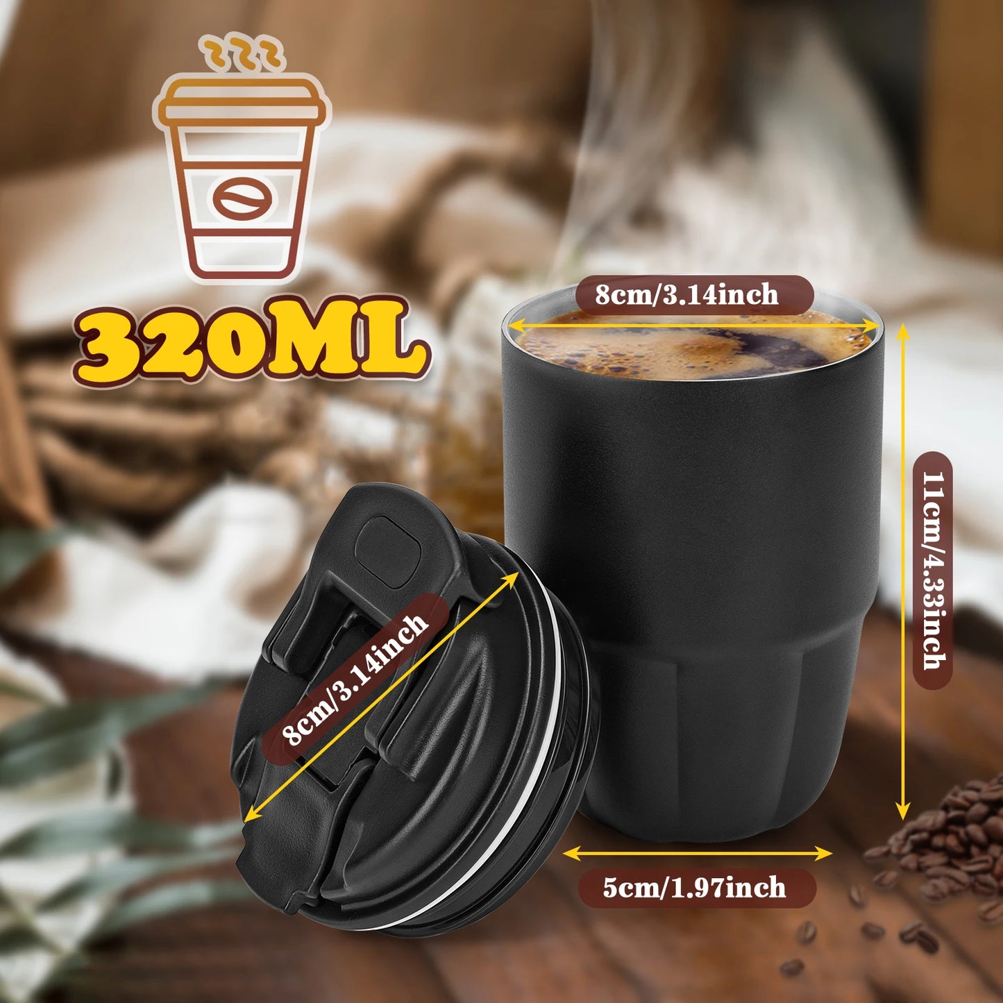 320ML Stainless Steel Travel Coffee Mug – Leak-Proof & Vacuum Insulated